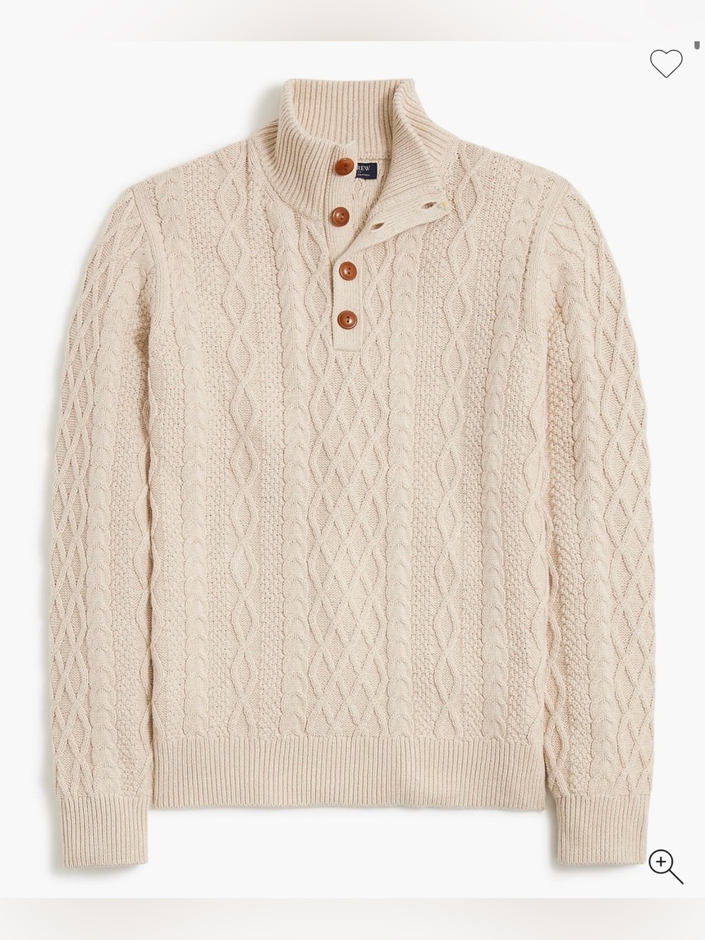 NEW J. Crew Cable-knit mockneck buttoned sweater hthr oatmeal BU292 $138 Medium